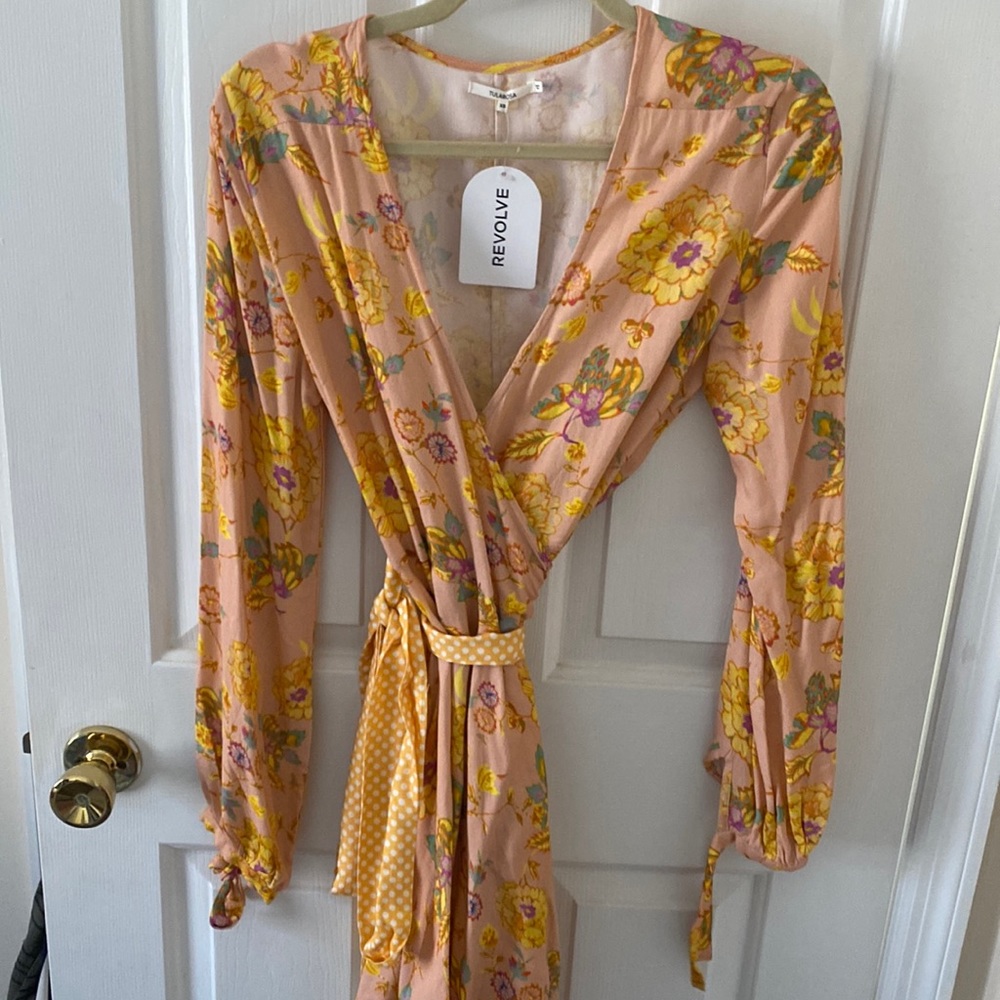 REVOLVE NWT pink patterned wrap dress